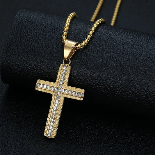 Unisex Stainless Steel Cross Pendant Necklace Fashion Personality Hip Hop Gold Plated Chain Party Gifts Jewelry