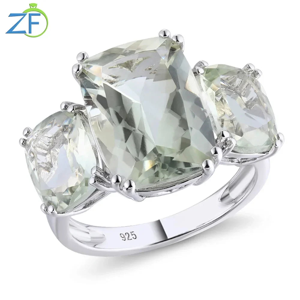 GZ ZONGFA Natural Green Amethyst Classic Ring 925 Sterling Silver Gemstone Ring For Women Wedding Luxury Design Fine Jewelry