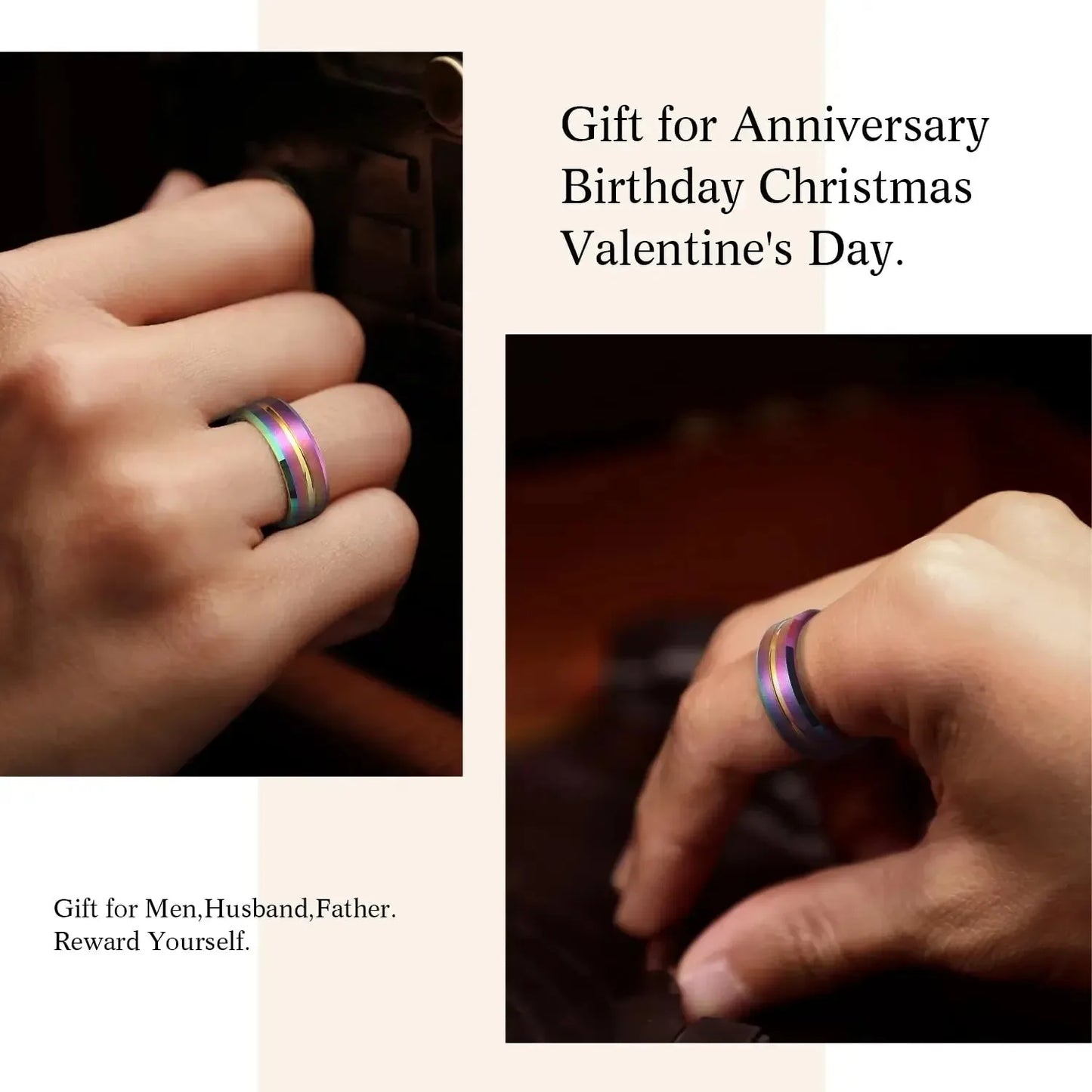 Simple 8mm Rainbow Color Stainless Steel Rings For Men Women Colorful Matte Brushed Men Rings Wedding Band Jewelry Drop Shipping