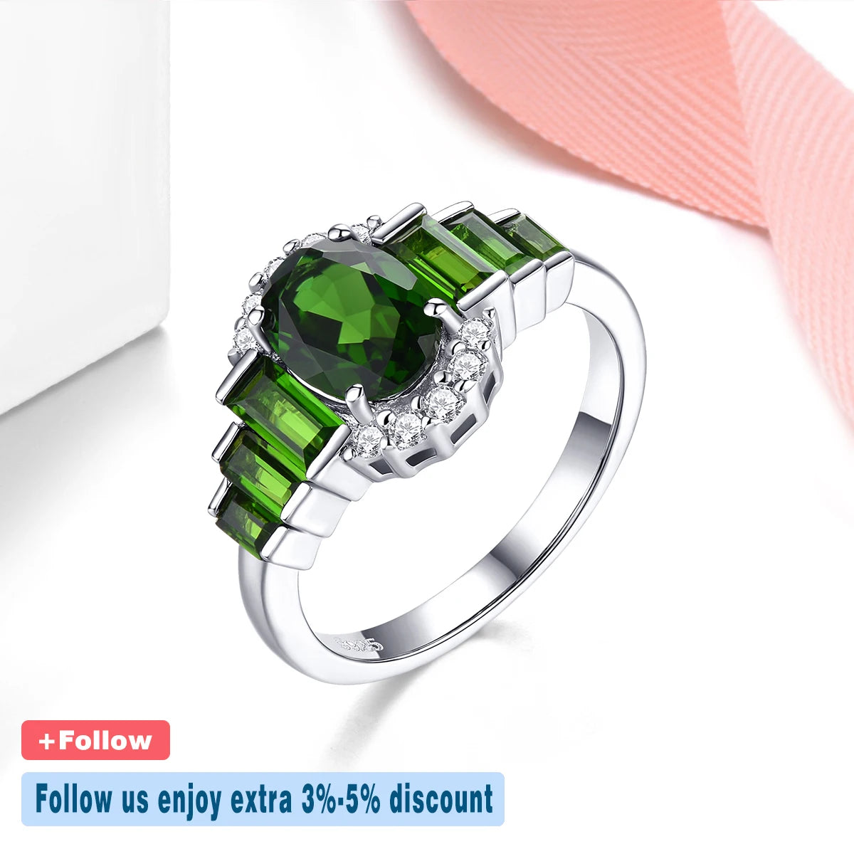 Natural Chrome Diopside Sterling Silver Rings 2.2 Carats Genuine Green Diopside Women Classic Elegant Style Christmas Gifts