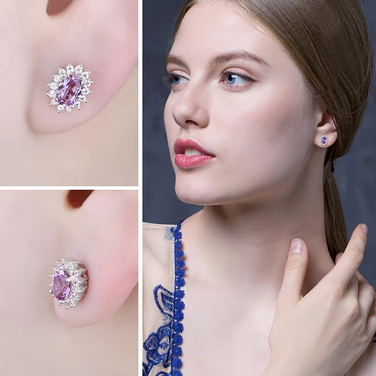 JewelryPalace Created Blue Sapphire Ruby 925 Sterling Silver Stud Earrings Natural Amethyst Garnet Peridot Topaz Princess Diana