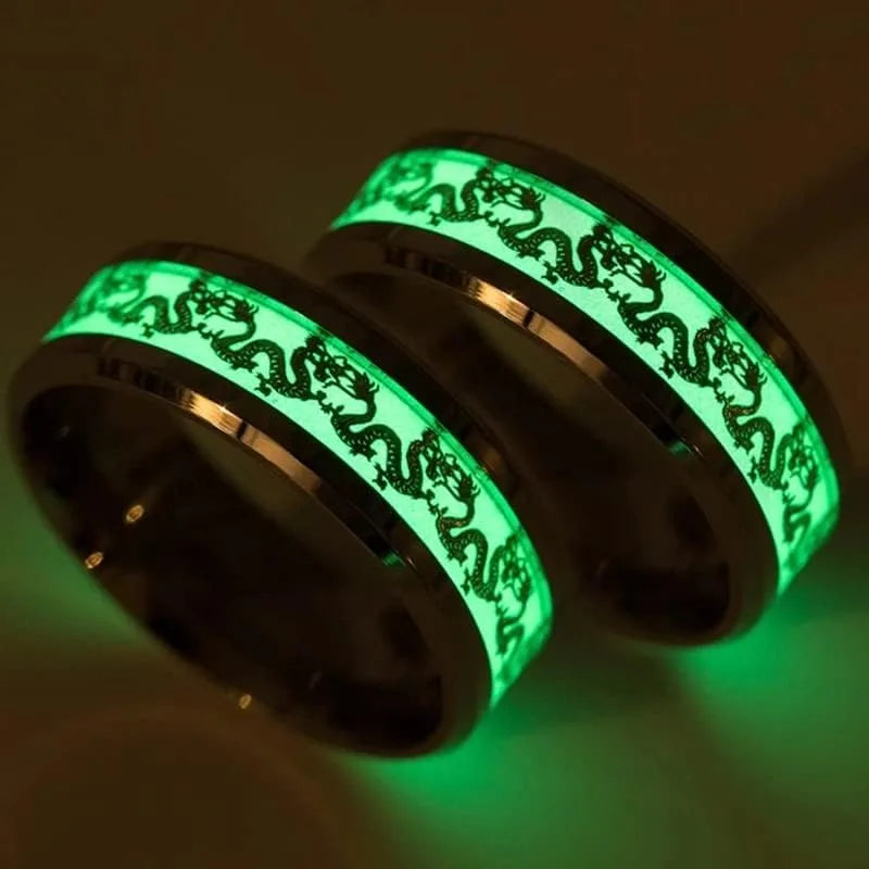 Cool Stainless Steel Luminous Dragon Rings for Men Women Dragon Totemn Glowing In Dark Couple Ring Wedding Bands Jewelry Gift