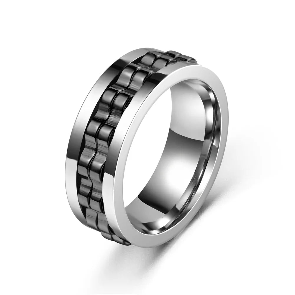 Stainless Steel Ring For Men Gear Chain Rotating Spinning Fidget Rings Punk Jewelry Size 6-13