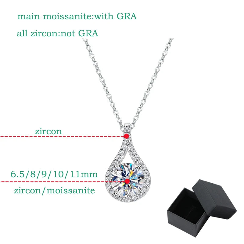 Smyoue 1-5ct Real Moissanite Necklace for Women Sparkling S925 Sterling Silver Jewelry Water Drop Pendant Girls Birthday Gift