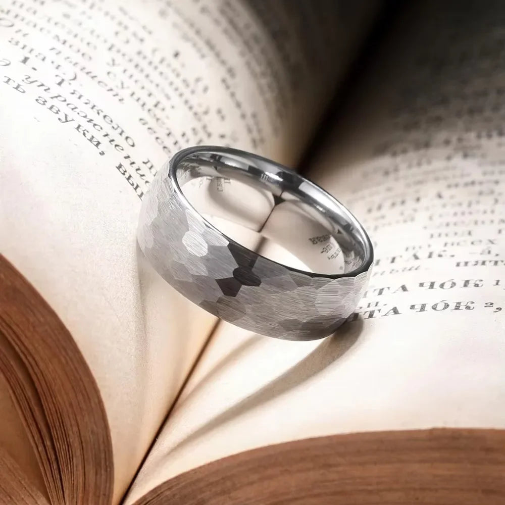 Black Brushed Stainless Steel Couple Ring Fashion Hammered Multi-faceted Titanium Rings for Men Women Wedding Engagement Jewelry