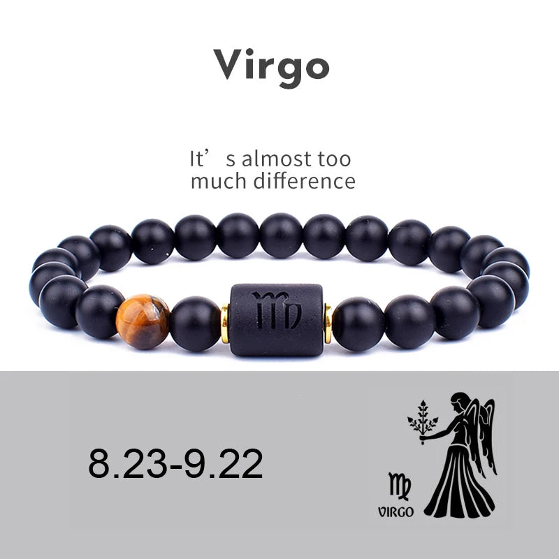 12 Zodiac Signs Constellation Charm Bracelet Men Women Fashion Tiger Eye Stone Beaded Bracelets Virgo Leo Libra Couple Jewelry