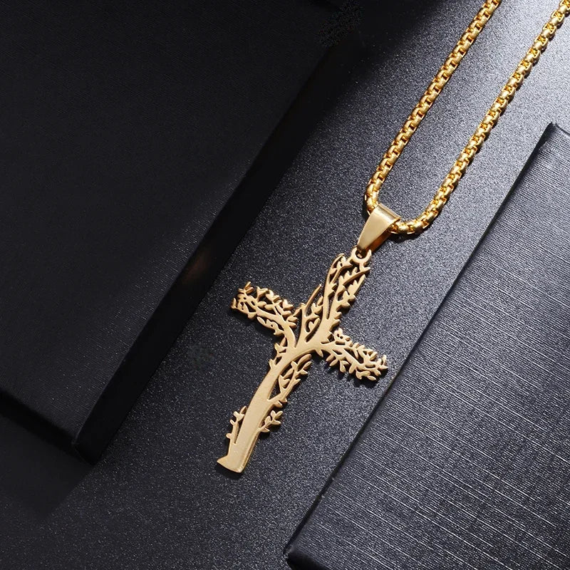 Stainless Steel Cross Letter Pendant Christian Savior Jesus Necklace Men and Women Religious Prayer Amulet Jewelry