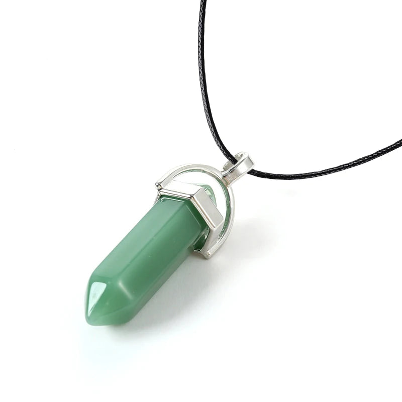 2025 Hexagonal Column Quartz Necklaces Turquoises Pink Crystal Pendent Necklace For Women Chain Natural Stone Choker Jewelry