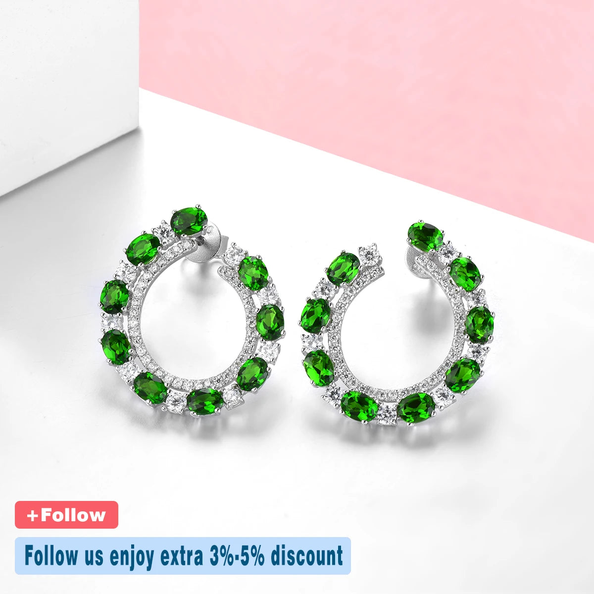 Natural Chrome Diopside Sterling Silver Stud Earring 3.5 Carats Genuine Gemstone Women Elegant Exquisite Style Fine Jewelrys