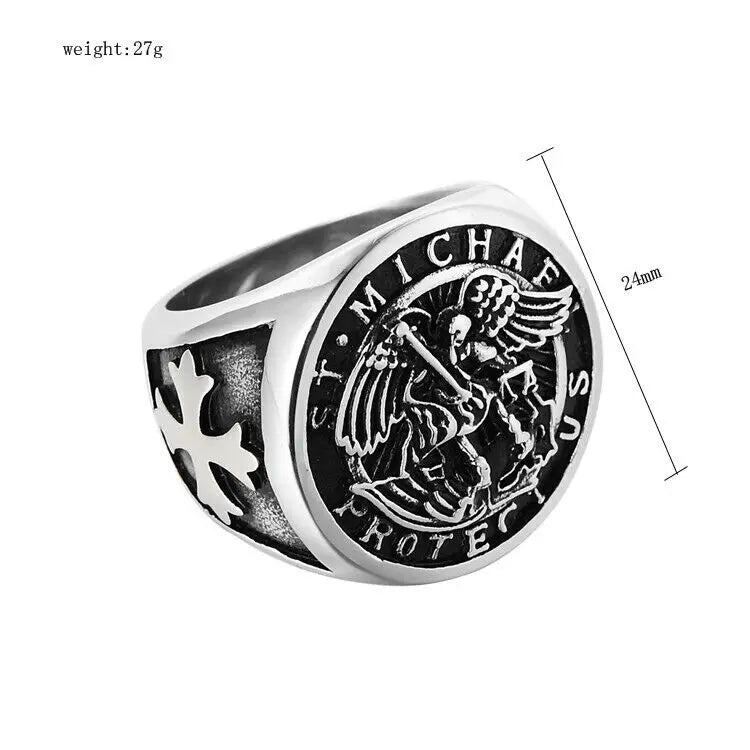 Mens Stainless Steel Catholic Archangel St Saint Michael Ring Size 7-15