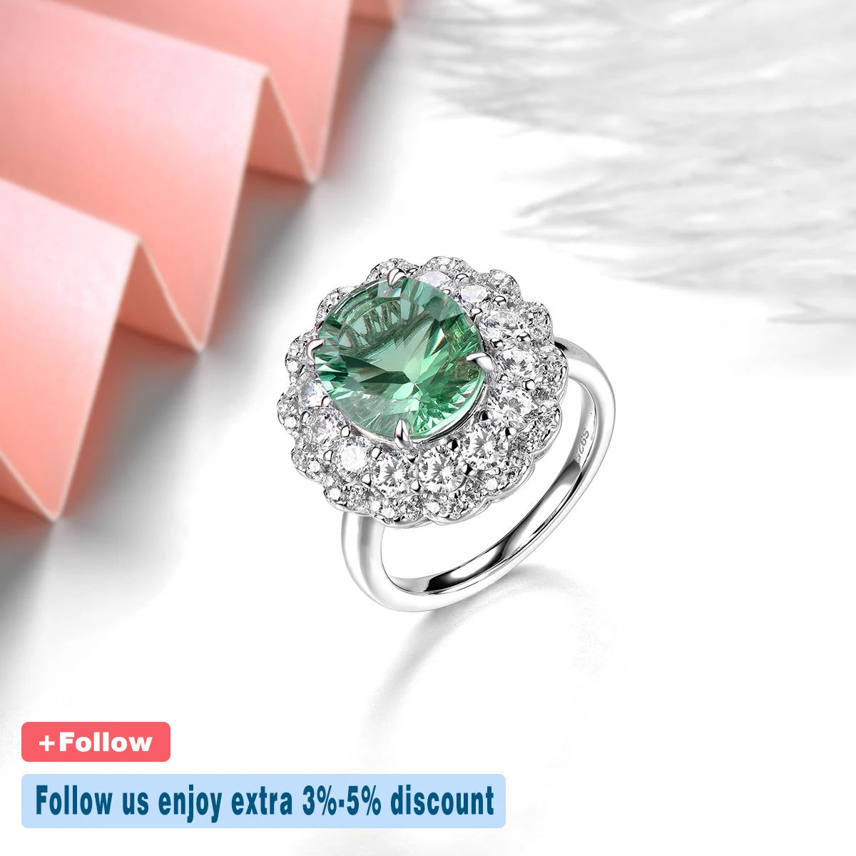 Natural Green Fluorite Solid Sterling Silver Ring 5 Carat Genuine Gemstone Exquisite Jewelry Style Women Engagement Wedding Ring