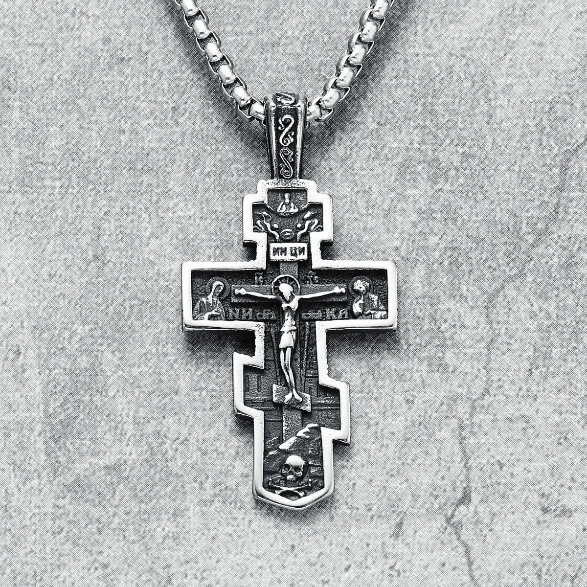 Jesus Cross Pendant Vintage 316L Stainless Steel Men Necklace Retro Chain Religion Rock Belief for Friend Male Jewelry Best Gift
