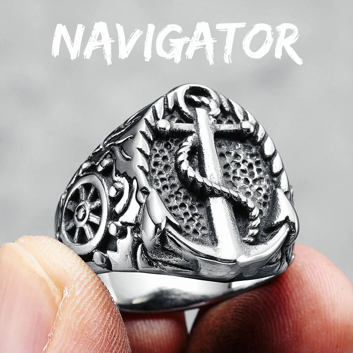 Retro Anchor Ring 316L Stainless Steel Men Rings Navigator Ocean Captain Rudder Rock for Biker Male Boyfriend Jewelry Best Gift