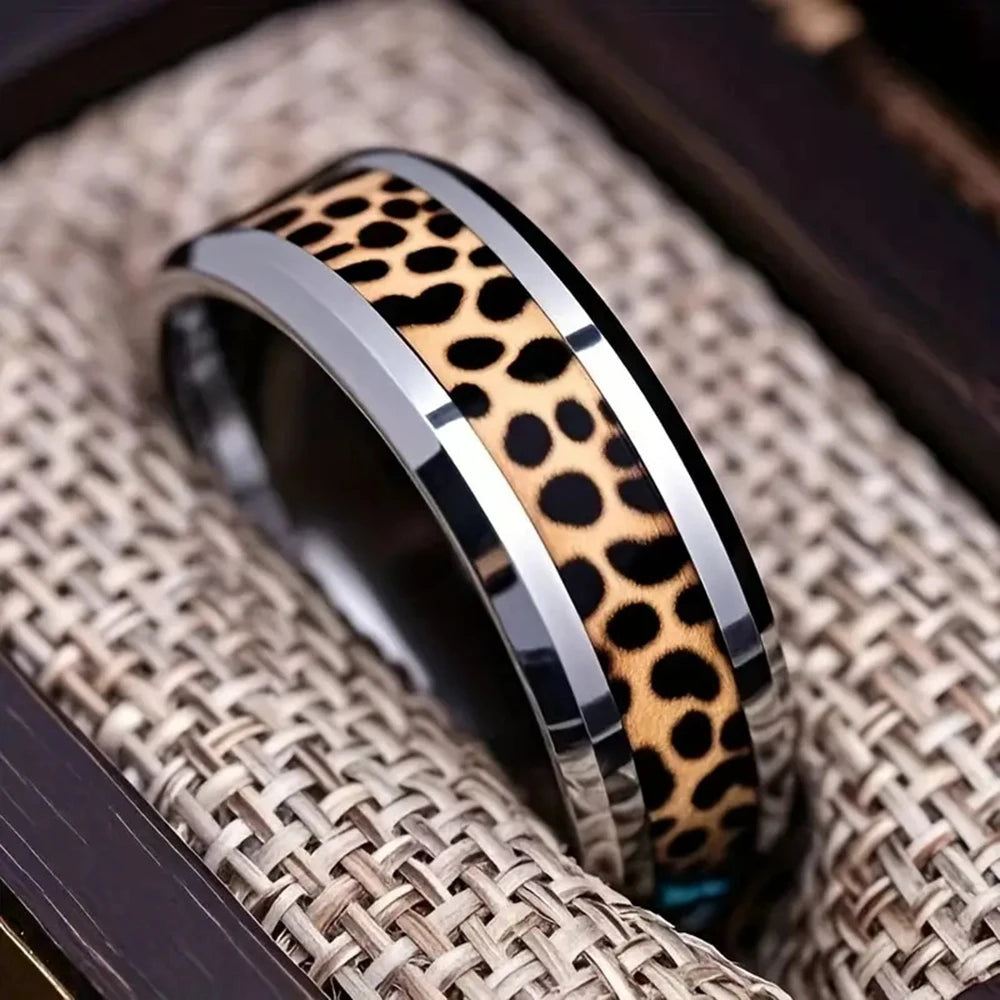 8mm Purple Red Wood Grain Stainless Steel Ring, Cool Promise Wedding Band for Men & Women, Comfort Fit, Wedding Band Jewelry