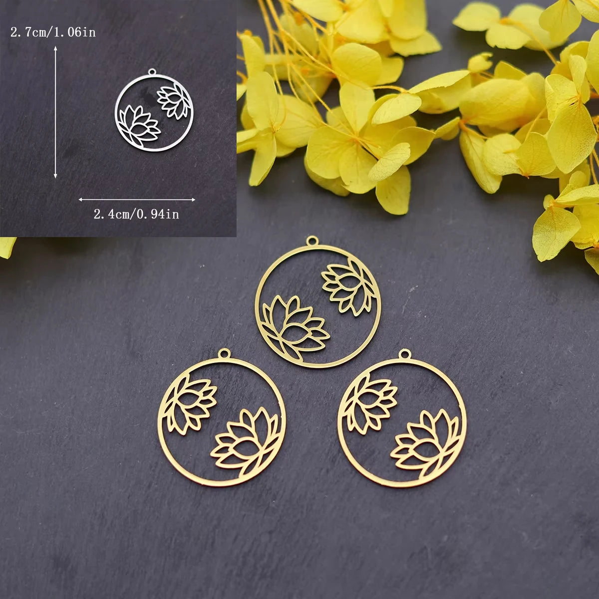 3pcs Lotus Flower Charms Pendant Stainless Steel Lotus Pendants Necklace For DIY Jewelry Making Handmade Valentine's Day Gift