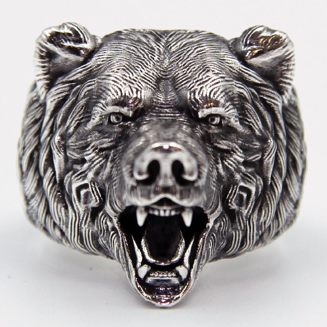 New Fashion Big Black Bear Animal Head Rings for Men Luxury Domineering Punk Ring Wedding Engagement Ring Party Jewelry Gift
