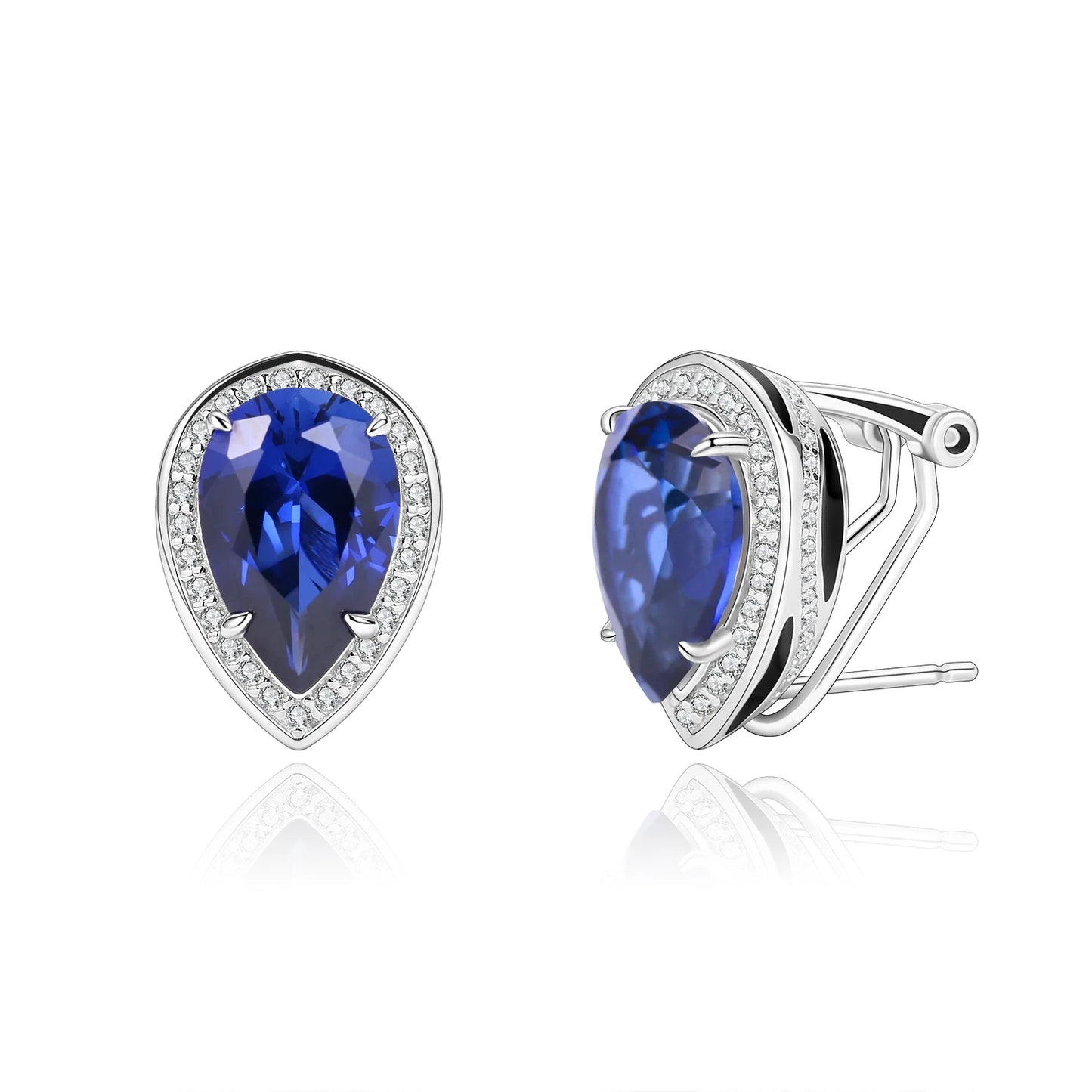 GEM'S BALLET Tiger Element Earrings Pear Shape 8x12mm Lab Blue Sapphire Stud Earrings in 925 Sterling Silver Gift For Her