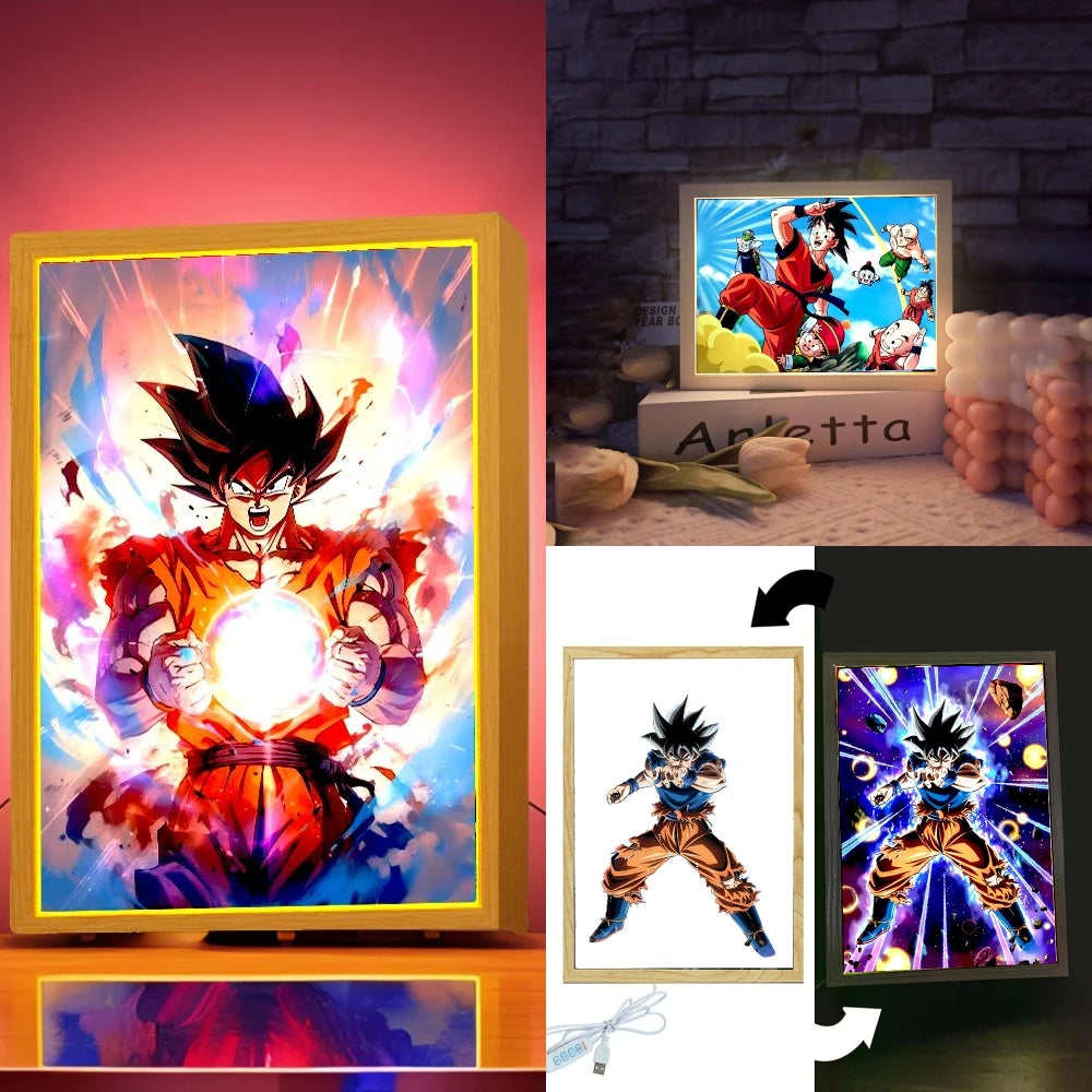 Anime Figure Dragon Ball Light Painting Photo Frame Goku Vegeta Led Night Light Birthday Bedroom Decor Original Gifts Moon Lamp