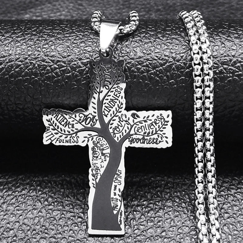 Christian Christ Eucharist Halo Grape Juice Cross Necklace Stainless Steel Men Women Catholic Holy Spirit Church Chain Jewelry