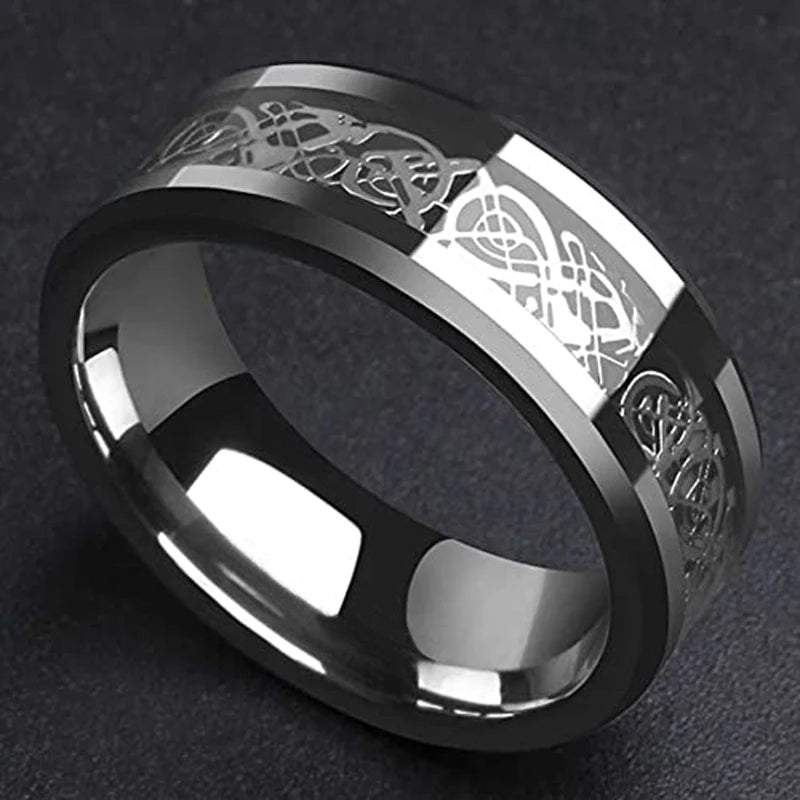 Classic 8mm Men Ring Titanium Stainless Steel Ring Inlay Black Blue Carbon Fiber Ring Wedding Jewelry Christmas Gift Accessories