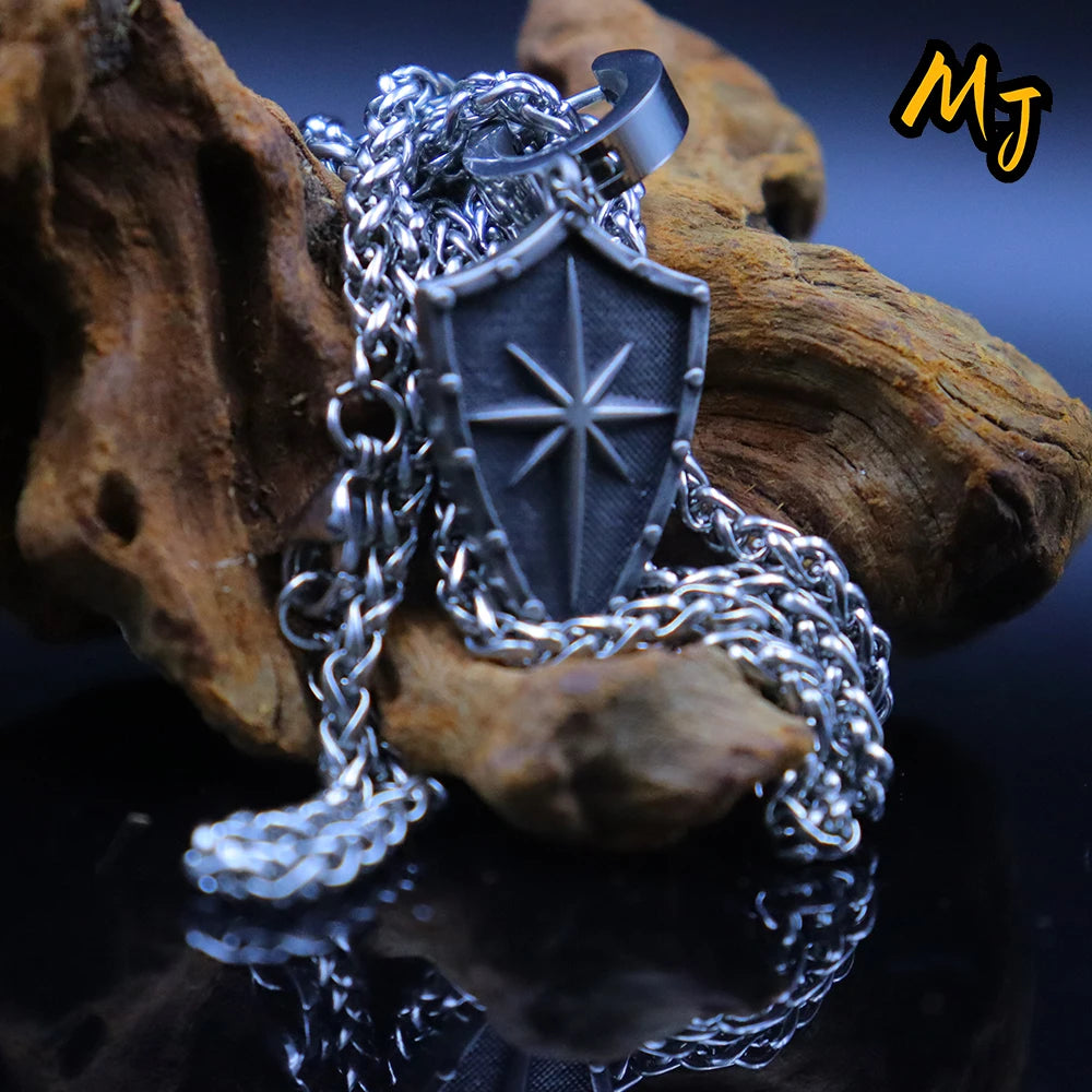 Vintage Skull Shield Pendant Necklace Stainless Steel Charms Punk Amulet North Star Necklace Jewelry Gift  Mainland China