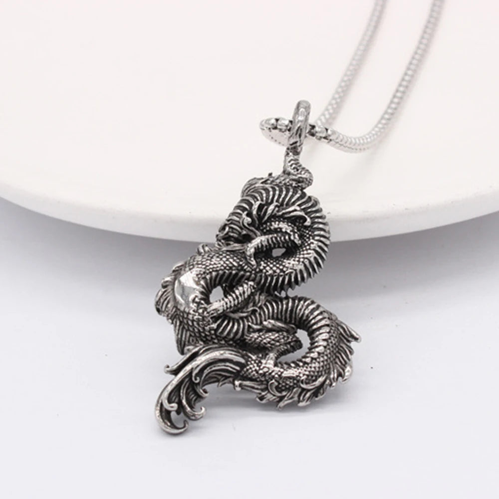 Stainless Steel Dragon Necklace for Men - Chinese Zodiac Pendant Jewelry Gift, Oriental Amulet Gift, Asian Mythology Accessories
