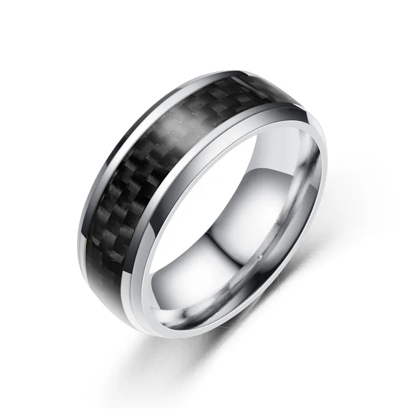Classic 8mm Men Ring Titanium Stainless Steel Ring Inlay Black Blue Carbon Fiber Ring Wedding Jewelry Christmas Gift Accessories