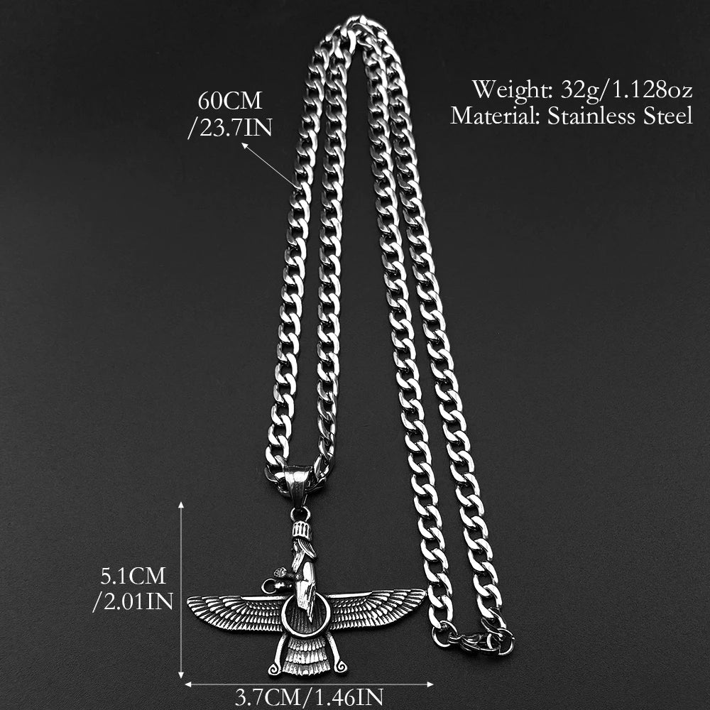 Farvahar Ahura Persia Symbol Zoroastrian Necklace for Women Men Stainless Steel Ancient Amulet Chain Jewelry Collar NZZ420S2