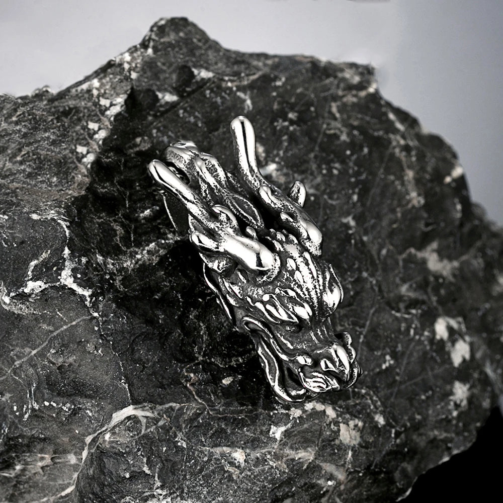 Classic Chinese Mythology Dragon Head Pendant Necklaces Men Stainless Steel Ethnic Accessories Charm Lucky Amulet Jewelry Gifts