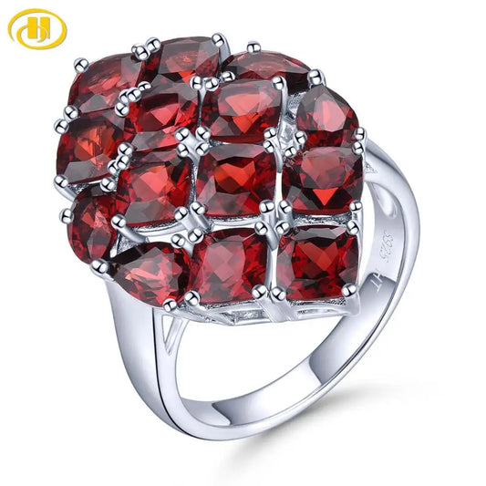 Natural Garnet Sterling Silver Rings Women Wedding Engagement 9.12 Carats Natural Gemstone Fine Jewelry Design Classic Style