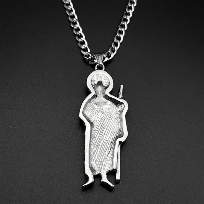 San Judas Tadeo Pendant Necklace for Men Women Stainless Steel Gold Silver Color Catholic Saints Apostle of Jesus Chain Jewelry