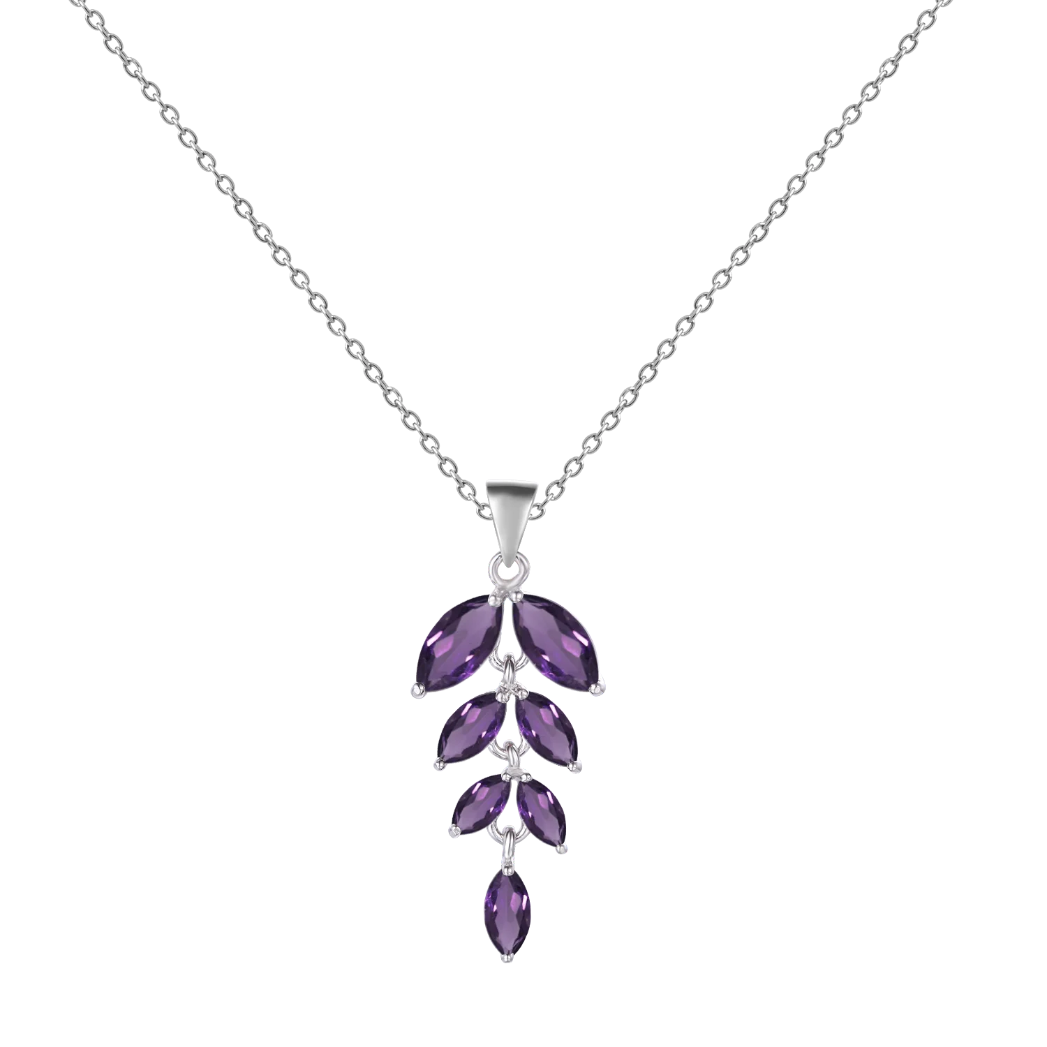 Gem's Ballet Olive Branch Peace Necklace Natural Black Garnet Gemstone Pendant Necklace in 925 Sterling Silver with 18" Chain Amethyst