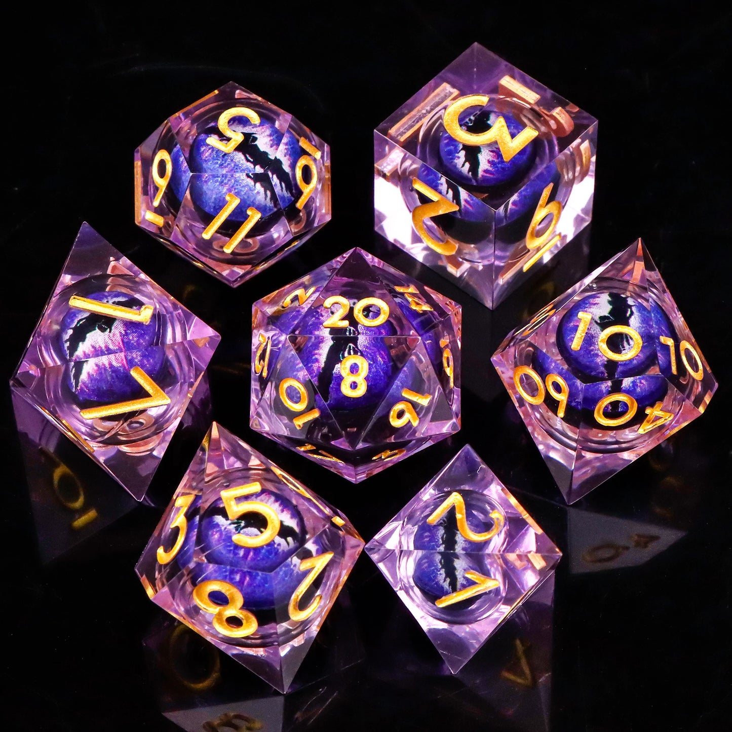 MUNDICE Dragon Eye Dice for RPG, Beholder Eye Dice for DnD, Dice Set for Dungeon and Dragon, Green&Purple Dice, D&D Dice DY10