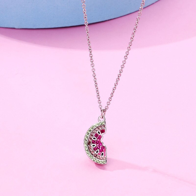 Luoluo&baby Fashion Cute Watermelon Fruit Zircon Necklace Charm Summer Choker Jewelry Gift For Girl Children Daughter