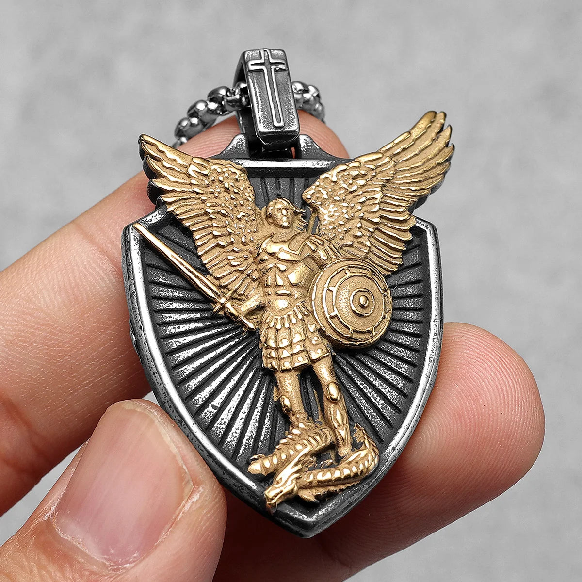 Archangel St.Michael Shield Amulet Exorcism Stainless Steel Men Necklaces Pendant Chain Punk For Women Fashion Jewelry Gifts