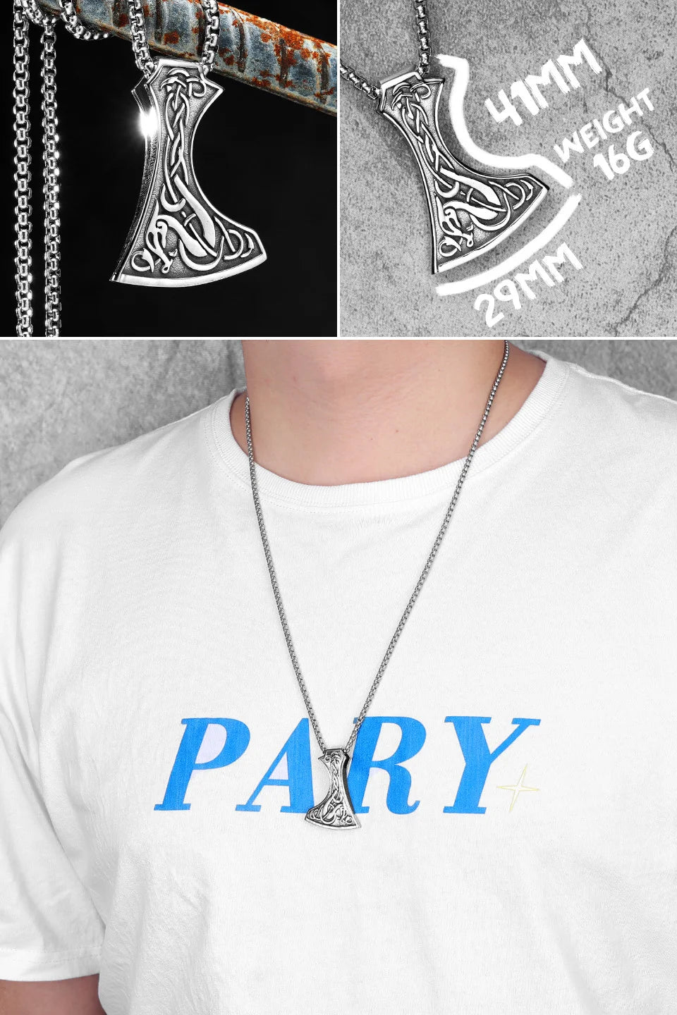 Collar con colgante de acero inoxidable con diseño de armas vikingas para hombre, estilo nórdico, estilo retro rock, punk, rap, para amigos, regalo de joyería masculina.