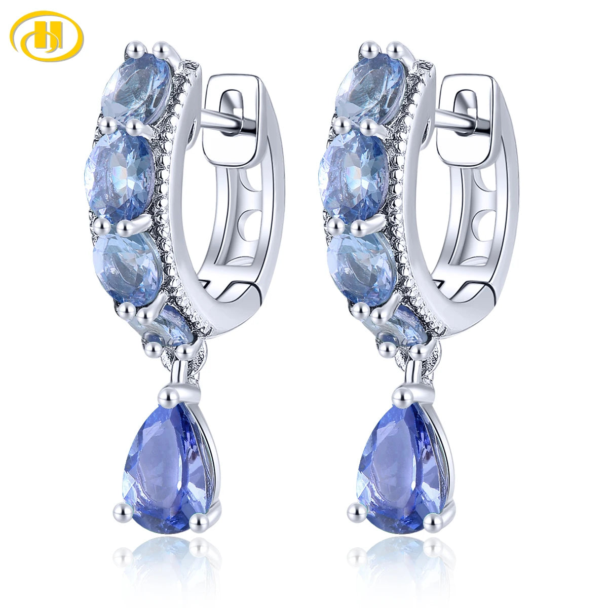 Natural Tanzanite Sterling Silver Clip Earring 2 Carats Genuine Light Blue Tanzanite Unique Design S925 Fine Jewelrys Gifts Default Title