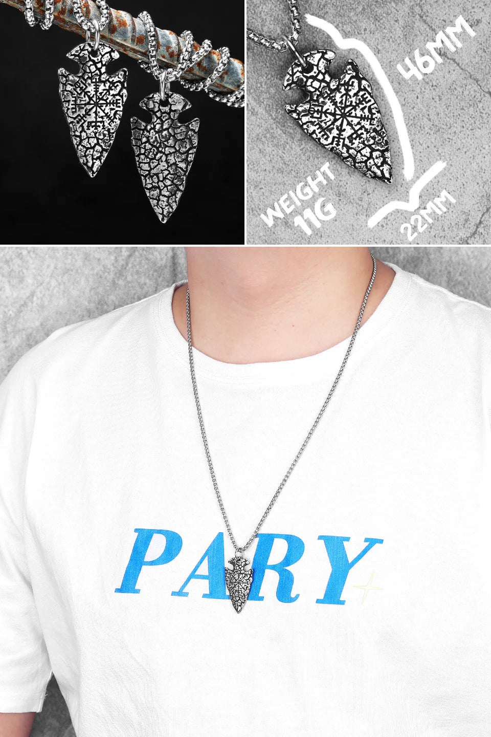 Collar con colgante de acero inoxidable con diseño de armas vikingas para hombre, estilo nórdico, estilo retro rock, punk, rap, para amigos, regalo de joyería masculina.