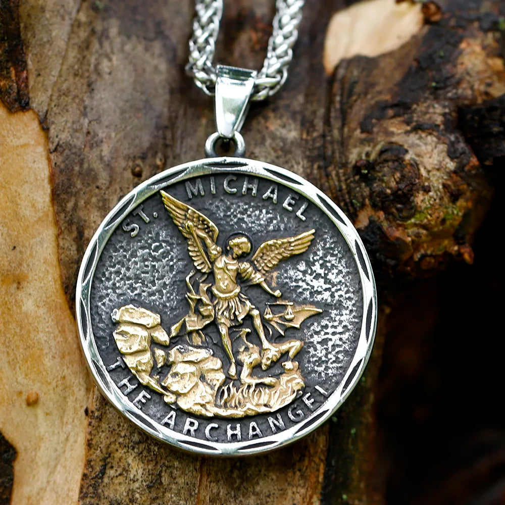 new Men Stainless Steel Archangel St.Michael Guardian Pendant Necklaces Fashion Jewelry Creativity Chains Gifts