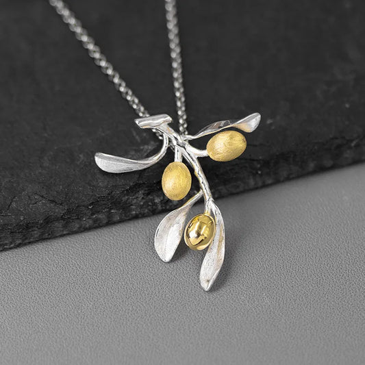 Original design The taste of love Sterling silver fresh and elegant olive branch pendant women's pendant(without the chain) Light Blonde