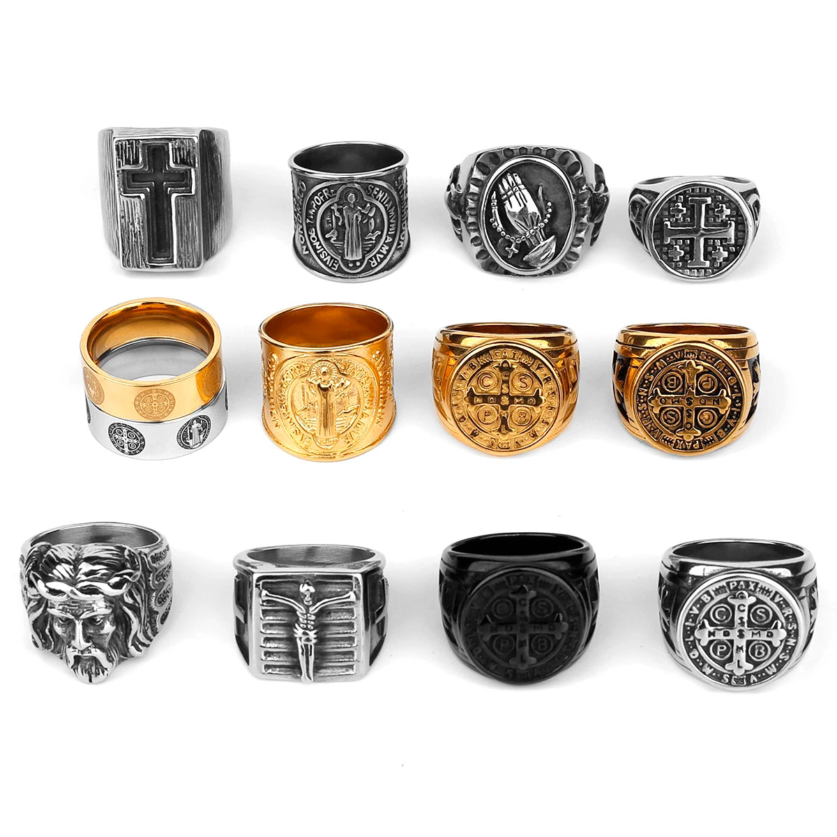 Stainless Steel Catholic Christian Cross Faith Amulet Ring Women Men Unisex Ring Multi Style Finger Jewelry Creative Gift