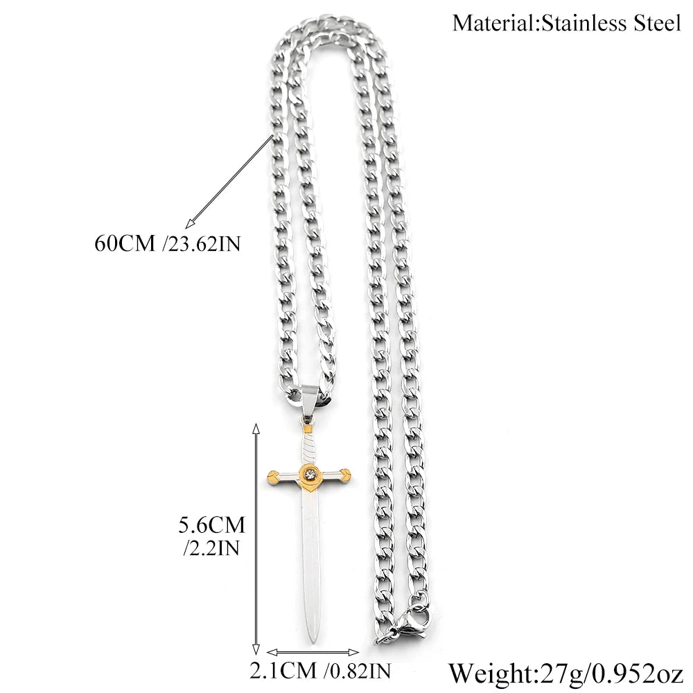 Archangel Saint Michael with Sword Protect Us Stainless Steel Pendants Necklace for Women Men Two-Tone Chain Necklaces Jewelry
