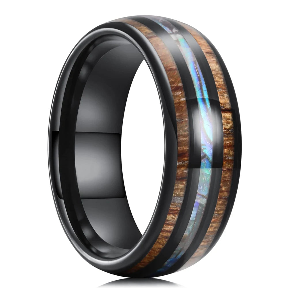 Simple Titanium Stainless Steel Rings For Men Women Koa Wood Inlay Luxury Wedding Band Engagement Rings Jewelry anillos mujer