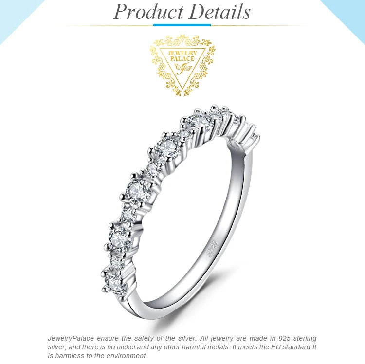 JewelryPalace 5A CZ Half Eternity Classic Design 925 Sterling Silver Wedding Engagement Band Ring for Woman Fashion Fine Jewelry