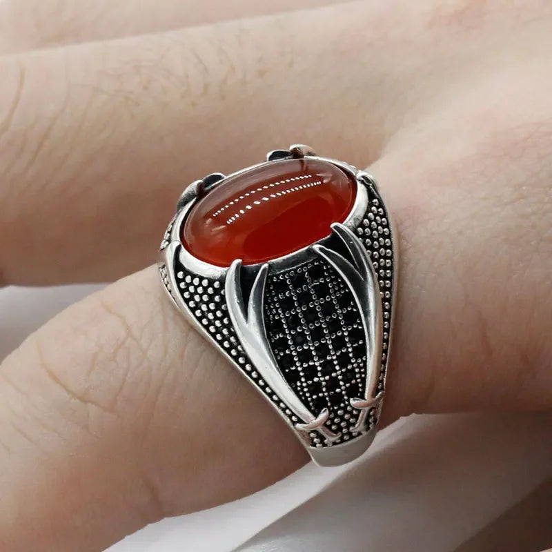 New Retro Handmade Turkish Rings for Men Vintage Double Swords Black Zircon Rings Punk 2024 Trendy Islamic Religious Muslim