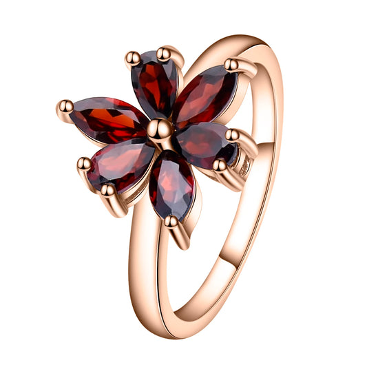 Gem's Ballet 585 14K 10K 18K Gold 925 Silver Ring Natural Garnet Rings Trendy Romantic Flower Engagement Rings For Women Party