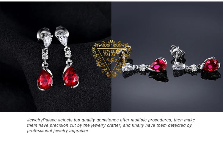 JewelryPalace 1.9ct Pear Created Red Ruby 925 Sterling Silver Drop Earrings for Woman Fashion Gemstone Jewelry Anniversary Gift