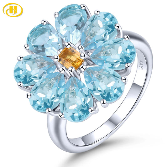 Natural Sky Blue Topaz Citrine Sterling Silver Rings 6.6 Carats Genuine Gemstone Women Romantic Exquisite Style Fine Jewelrys