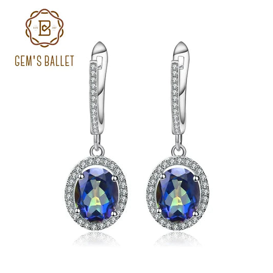 GEM'S BALLET 925 Sterling Silver Earrings Fine Jewelry 4.74Ct Natural Blueish Mystic Quartz Gemstone Drop Earrings For Women Blueish Mystic Quart CHINA 925 Sterling Silver