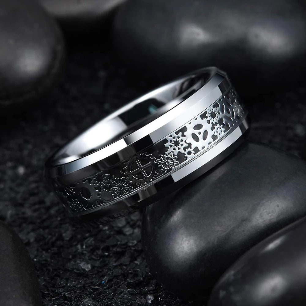 Simple 8mm Purple Stainless Steel Rings For Men Women Purple Matte Finish Beveled Polished Edge Men Rings Wedding Band Jewelry